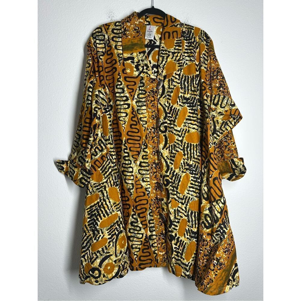 Kara Chic Woman's Bohemian Cotton Safari Print Big Buttons Dress